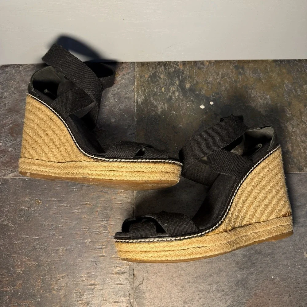 TORY BURCH Frieda Black Strappy Platform Sandals Espadrilles Size 8B